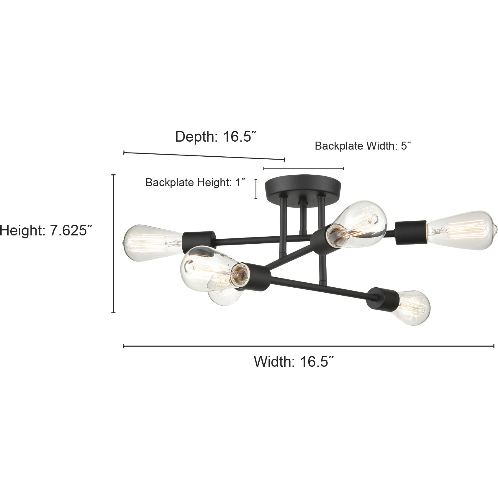 Decco 6 Light 16.75 inch Polished Nickel Indoor Semi-Flush Ceiling Light